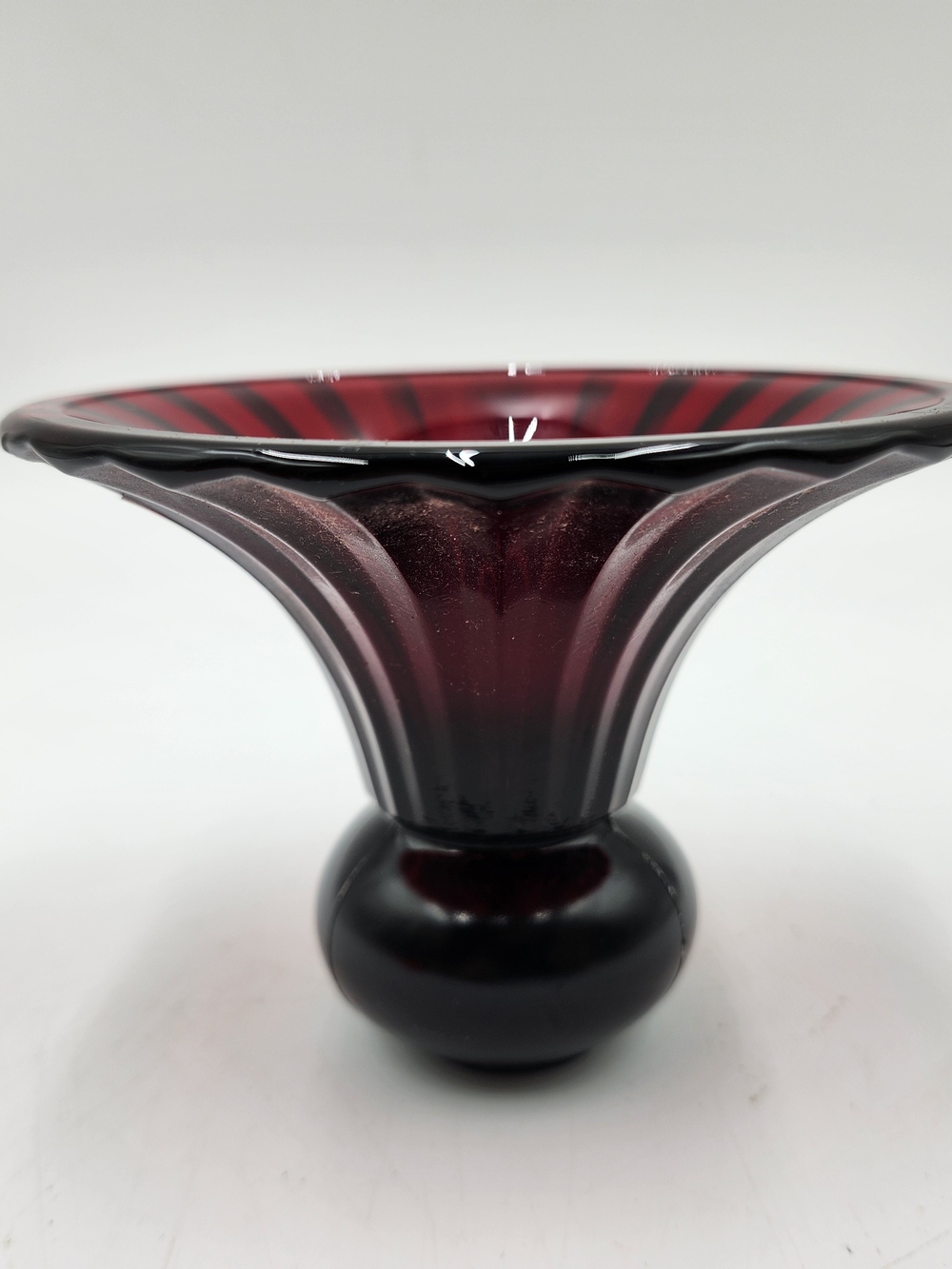 DEEP RED HEAVY RUBY GLASS ART DECO FLARED VASE DARK RED UNIQUE SMALL VASE